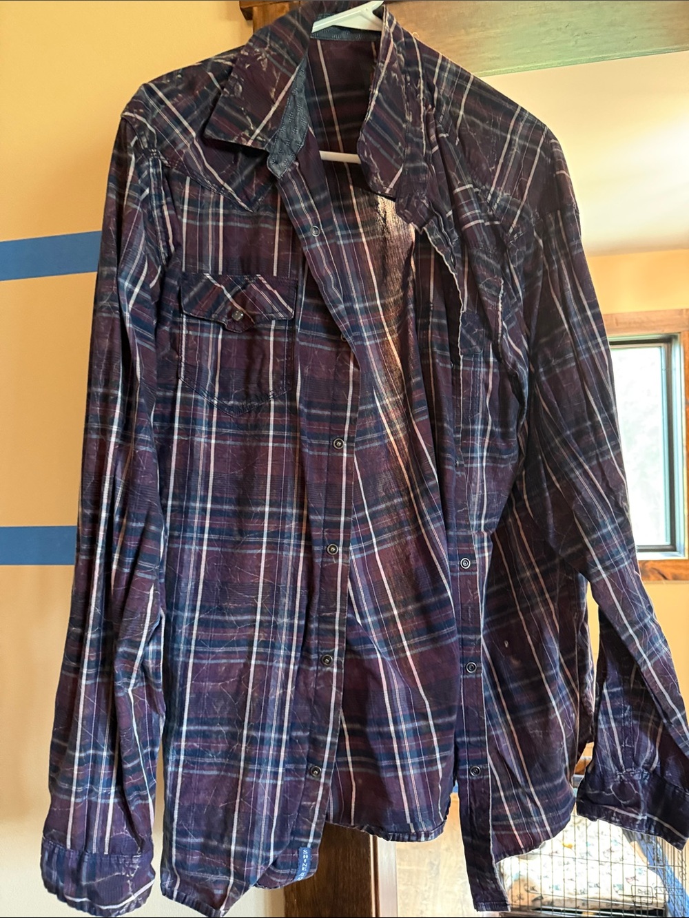 Men's Plaid Long-Sleeve Shirt - Navy/Maroon